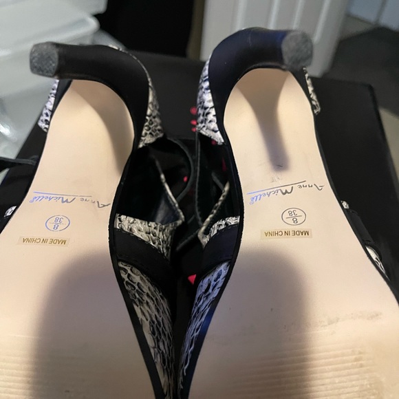 Anne Michelle size 8 Black and snake skin open toe pump - Picture 1 of 5